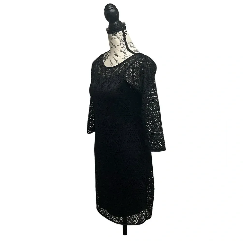 Vtg Express Sheer Crochet Black Dress XS Witchy Goth Grunge Dark Coquette Sheath - Image 4