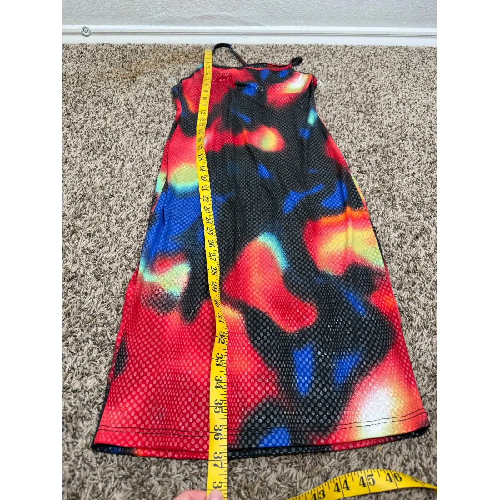 Vtg Y2k Magia USA Womens Colorful Bodycon Dress Sz M Disco Rave 70s Artsy Red Size M - Image 10