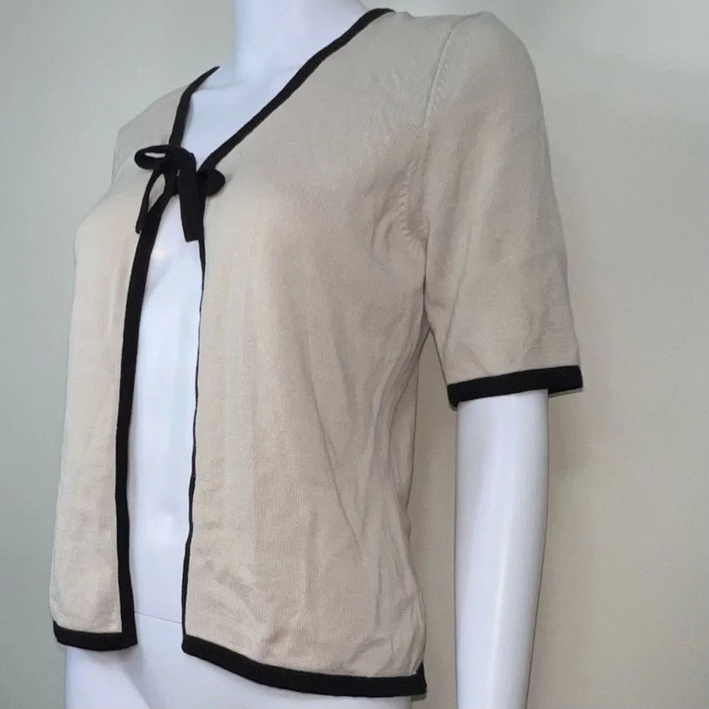 Laura Scott Open Front-Tie Cardigan in Ecru & Black - Image 8