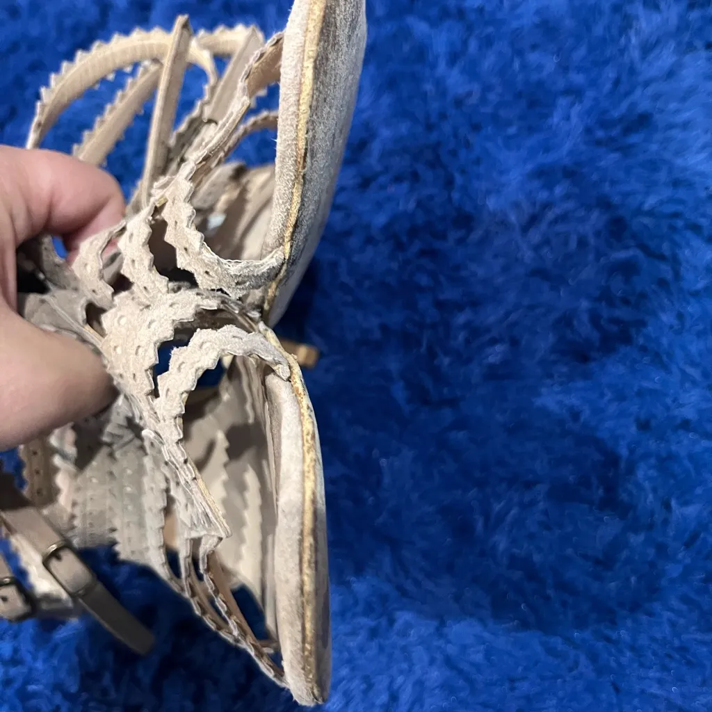 Manolo Blahnik Beige Cage Suede Strappy Heels - Image 7