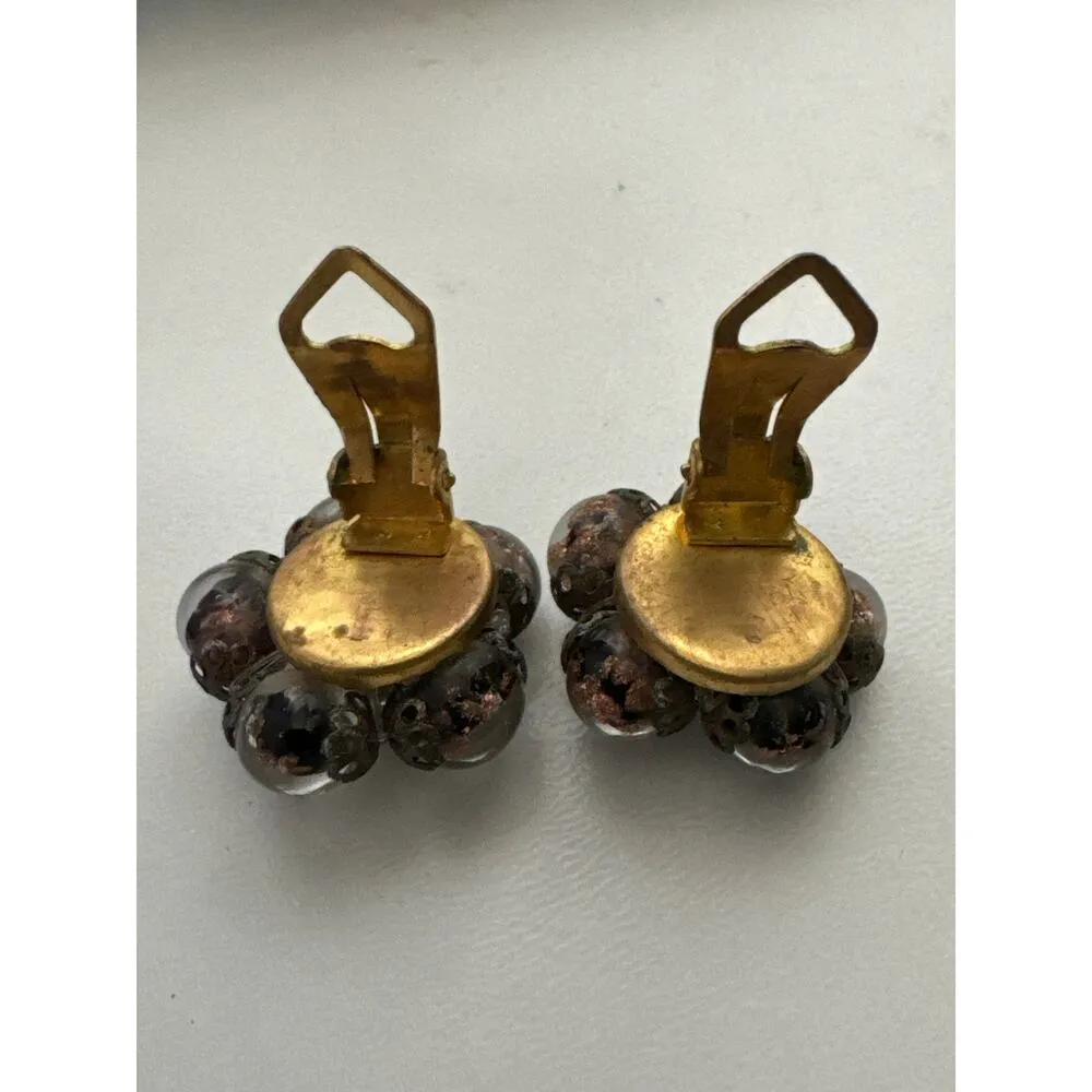 Vintage glass bead cluster clip earrings, brown marked made in Italy - Image 11