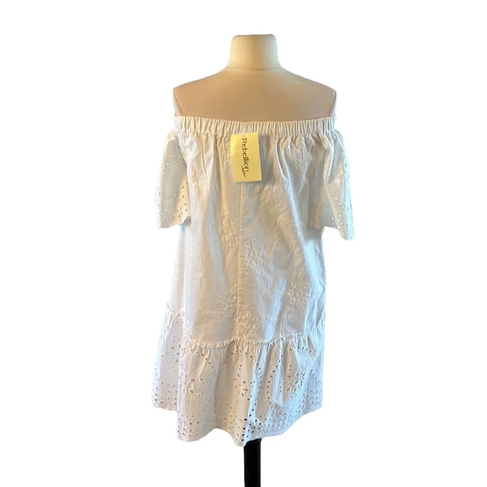 Romantic White Eyelet Cotton Dress Rebellion Womens Small New - Image 8