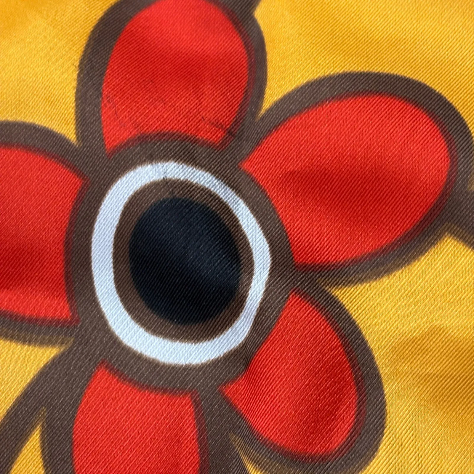 VTG Groovy Flower Square Scarf Black Orange Psychedelic Italy Made Trevira Retro - Image 6