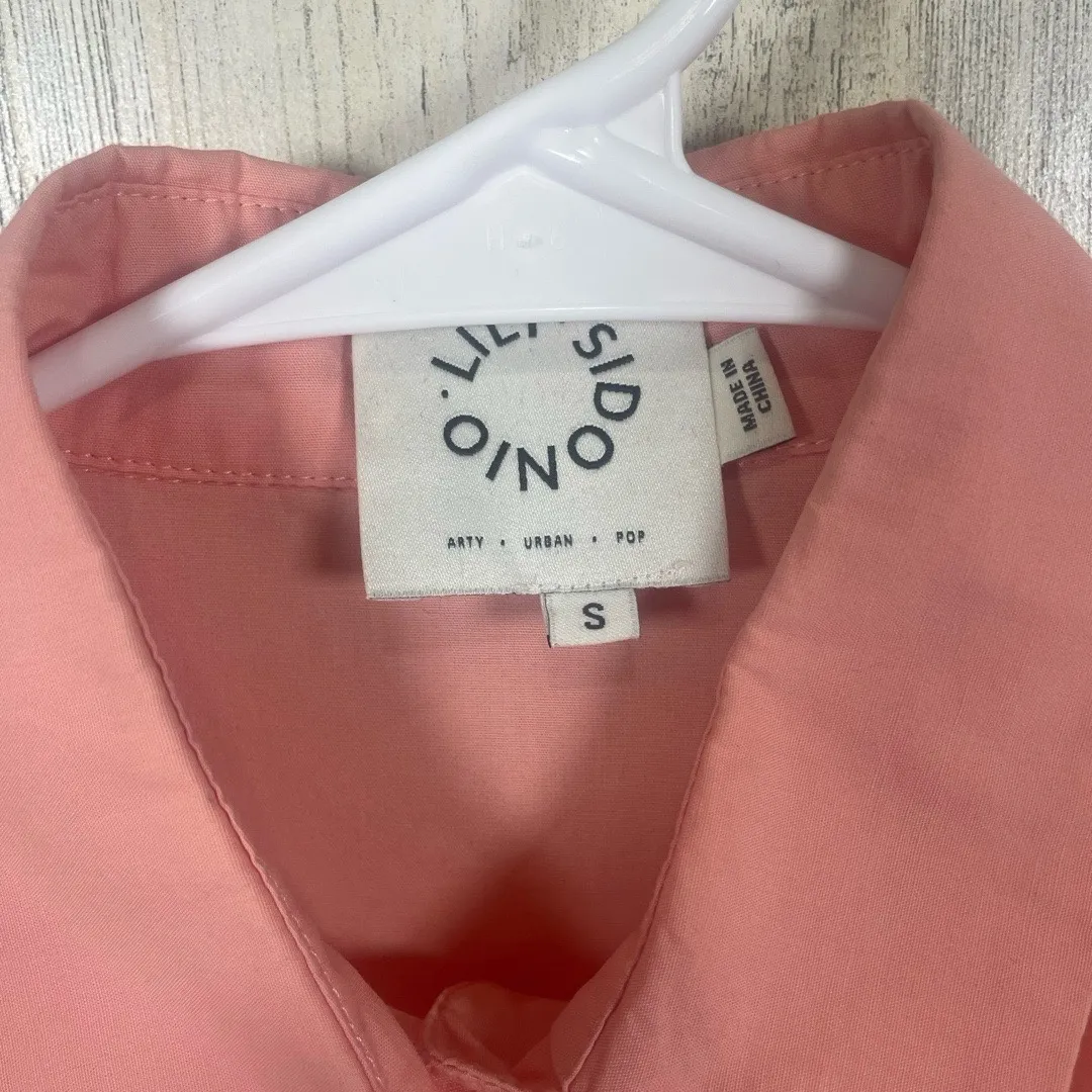 Lili Sidonio Anthropologie Smocked Button Front Mini Shirt Dress Pink Coral sz S - Image 3