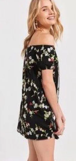 Kimchi Blue Urban Outfitters Mesh Black Floral Embroidered Off The Shoulder Dress - Image 2