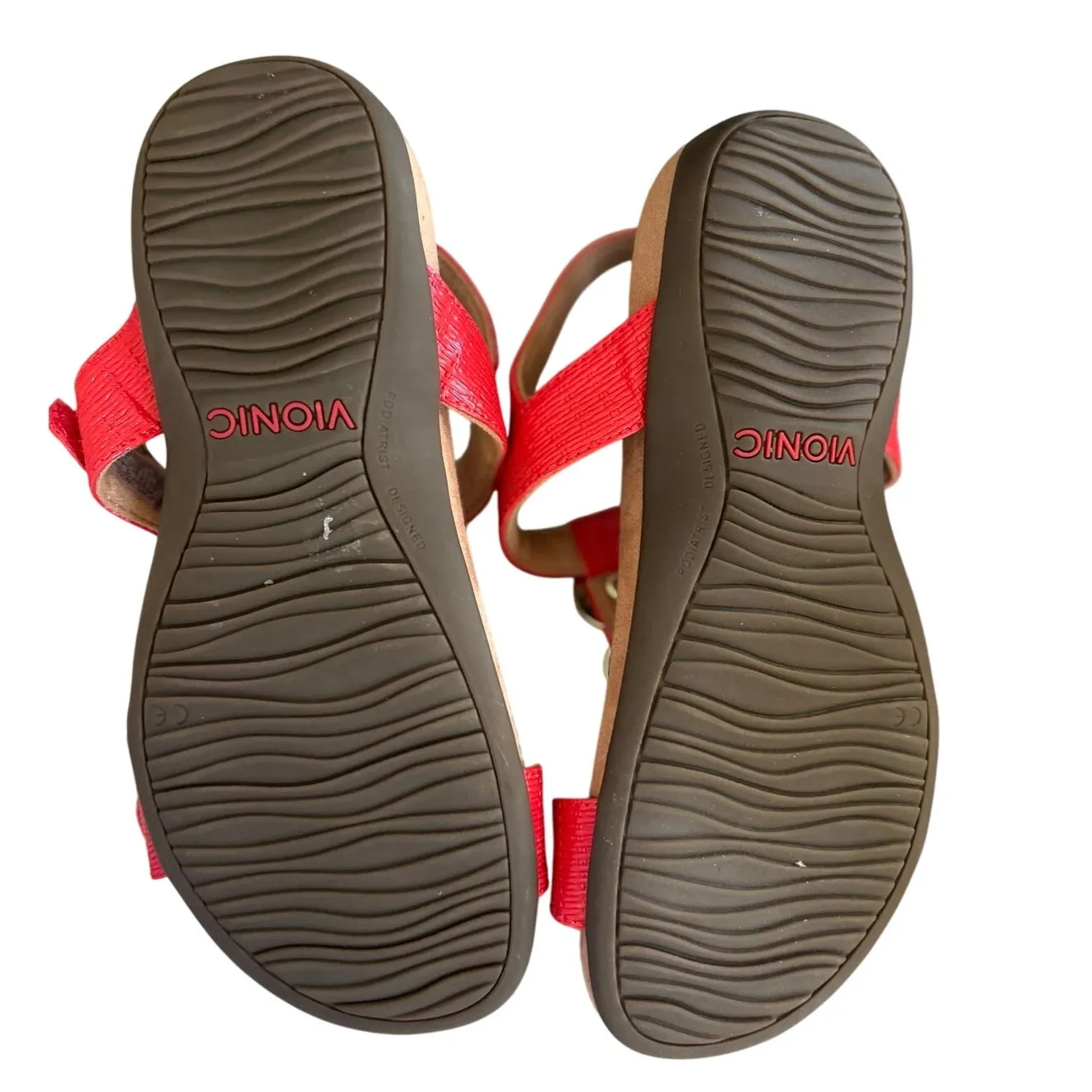 Vionic Farra Red Faux Leather Strappy Adjustable Gold Medallion Comfort Sandal - Image 5
