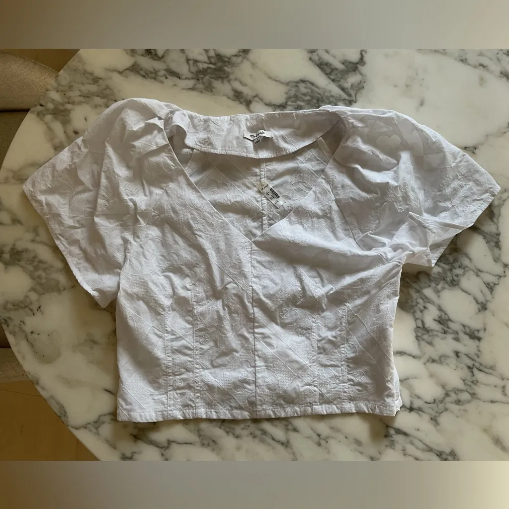 NWT Madewell Darted V-Neck Top Floral White Slightly Cropped Sz 8 broken zipper - Image 8