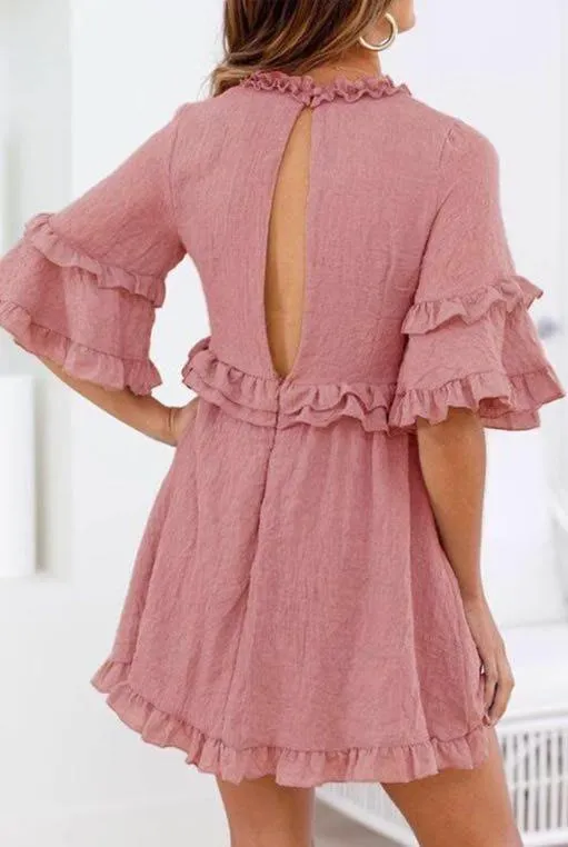 Orsle Daily V Neck Ruffle Design Mini Dres - Image 2