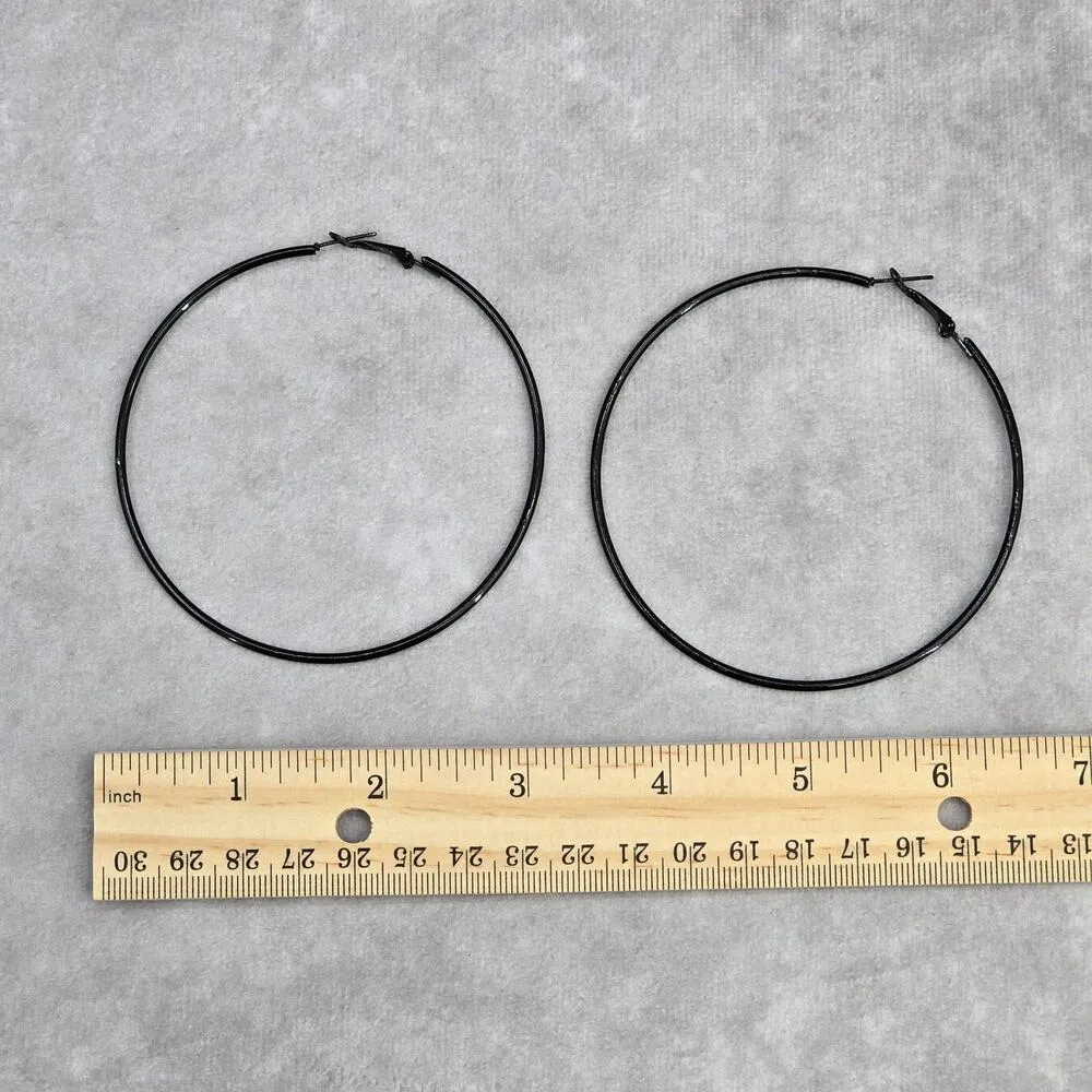 Black Hoop Large Hook Boho Goth Retro Dangle Fashion Jewelry Earrings NWT JB2-84 - Image 2