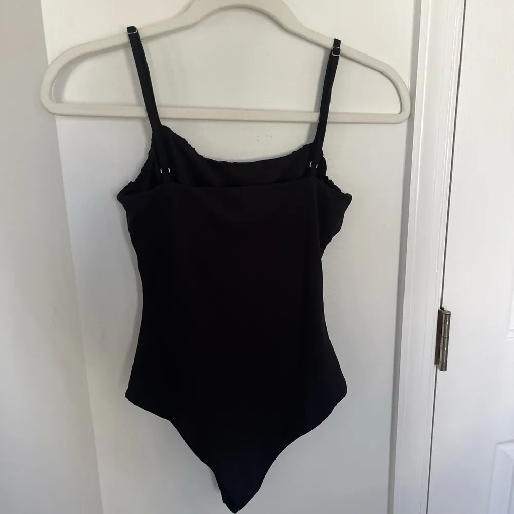 Ruched Black Spaghetti Strap Bodysuit - Image 3