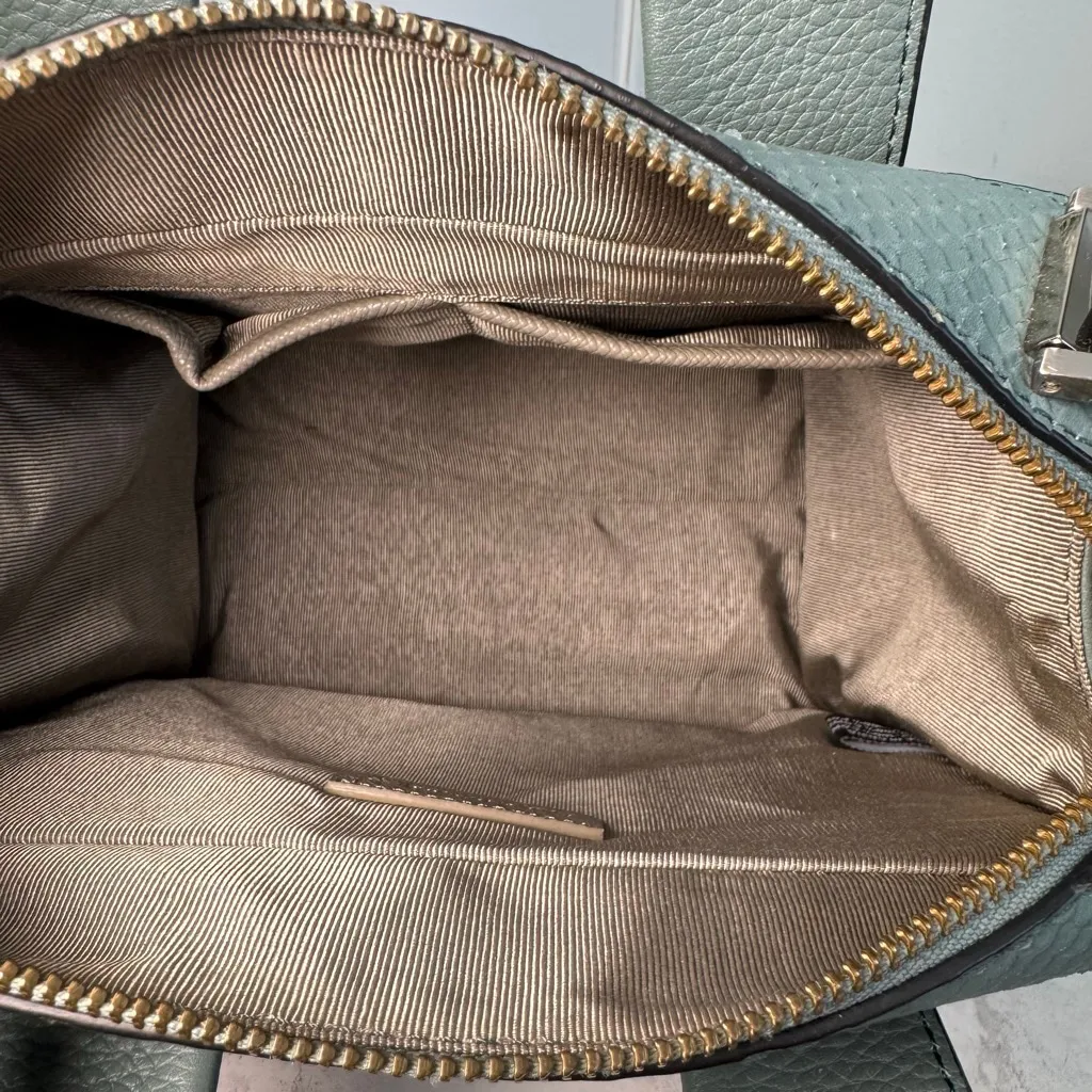 Pour La Victoire Teal Leather Satchel Shoulder Bag Mixed Metals - Image 5