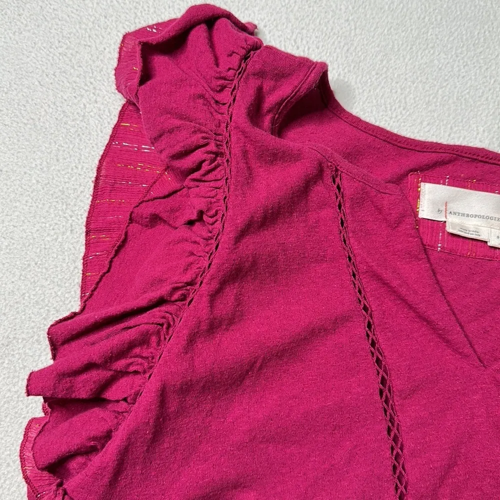 Anthropologie Caroline Ruffled Babydoll Top Raspberry - Image 4