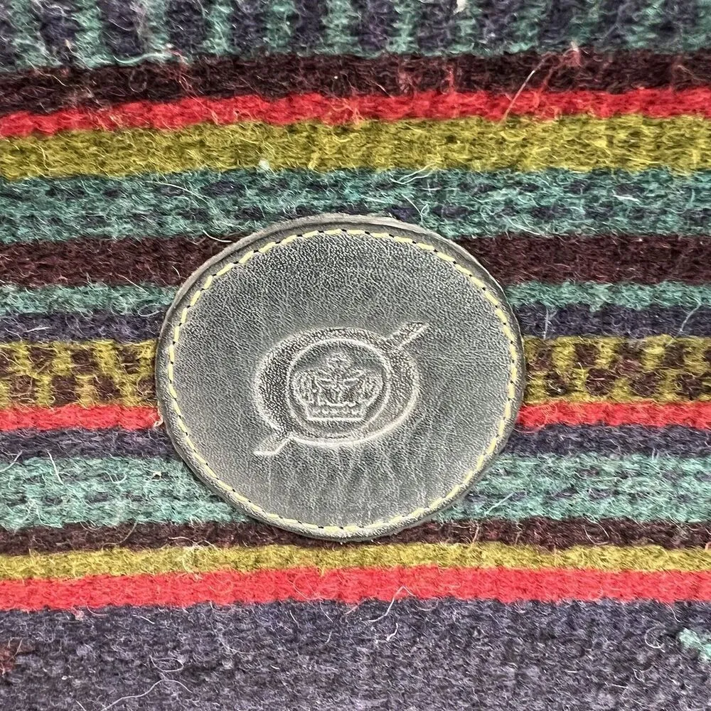 BORN Southwestern Aztec Tote Boho Wool Leather Shopper Blanket Bag Navy - Image 6