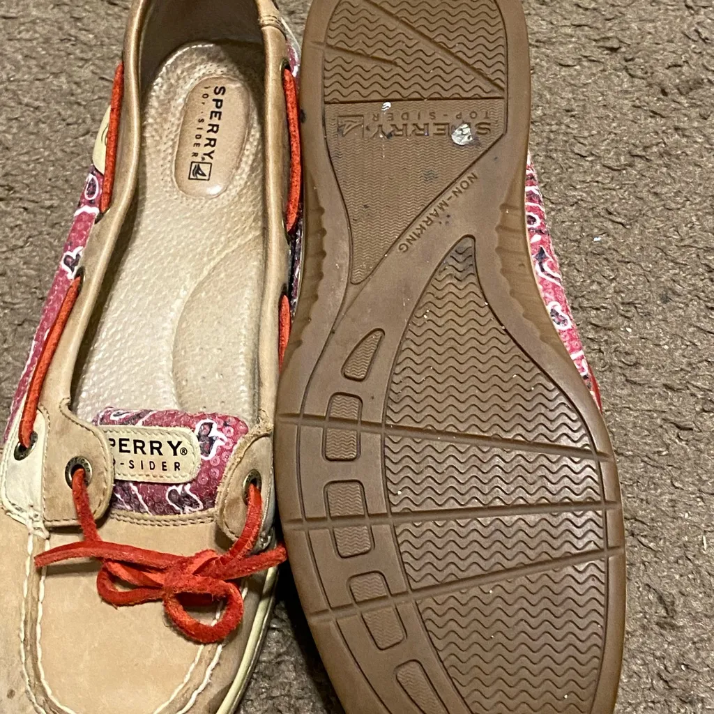 Sperry‎ Top-Sider Angelfish Boat Shoes Beige Pink Red Sequins Womens Size 9.5 - Image 5