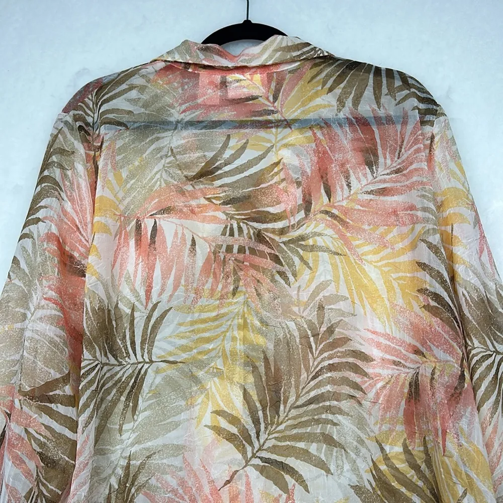 Vintage Alfred Dunner Floral Beach Swimwear Button Up Sheer Coverup Sz 16 Orange - Image 7