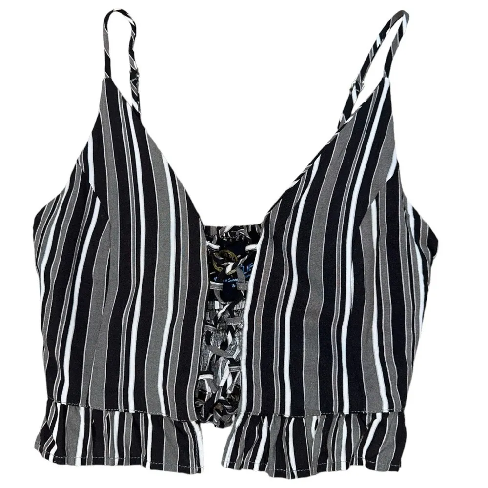 Planet Blue Life Women’s S Black Grey Striped Cheri Lace Up Top Paperbag Shorts - Image 8