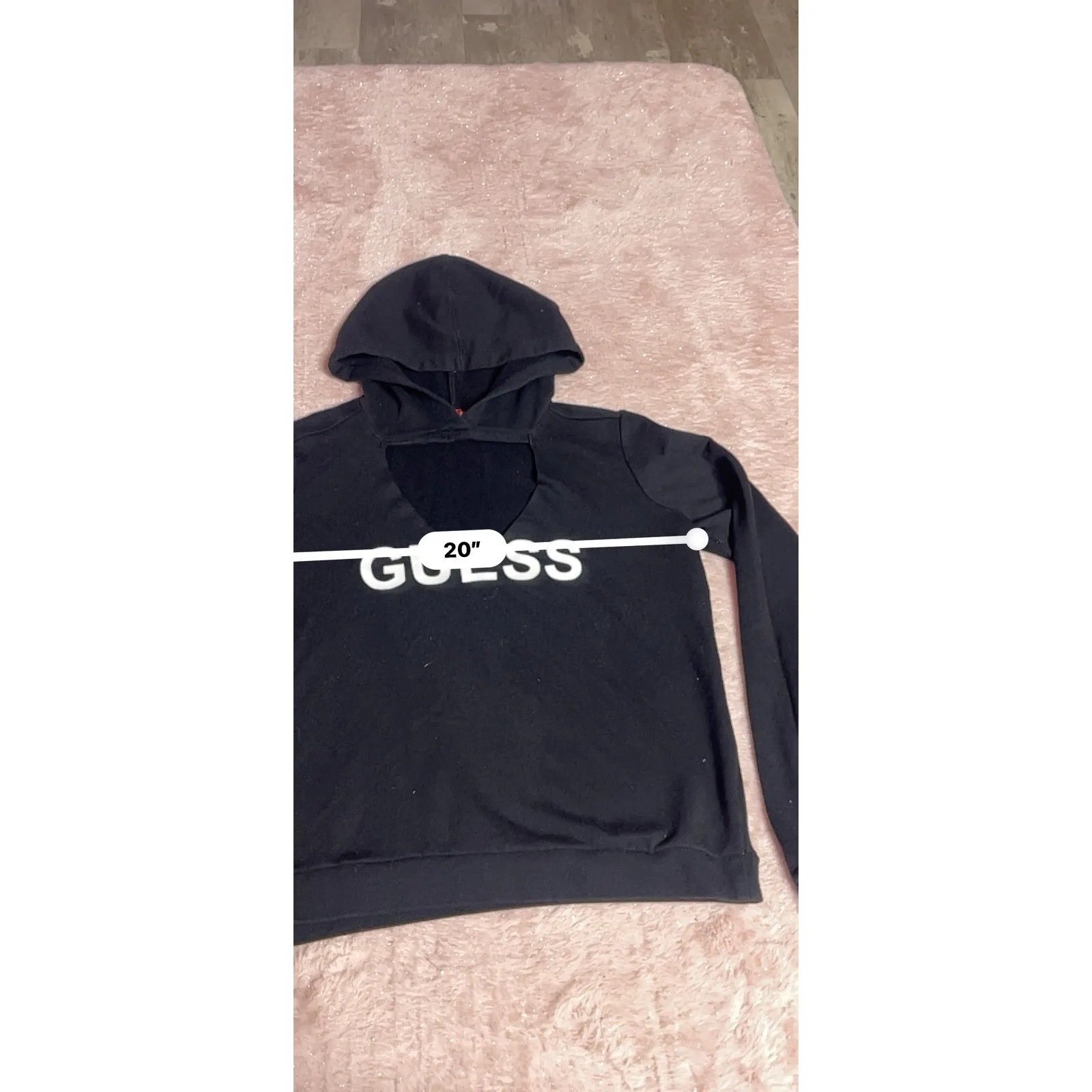 GUESS Los Angeles Triangle Cut Hoodie Sweatshirt Black Size L Y2K I0191 - Image 4