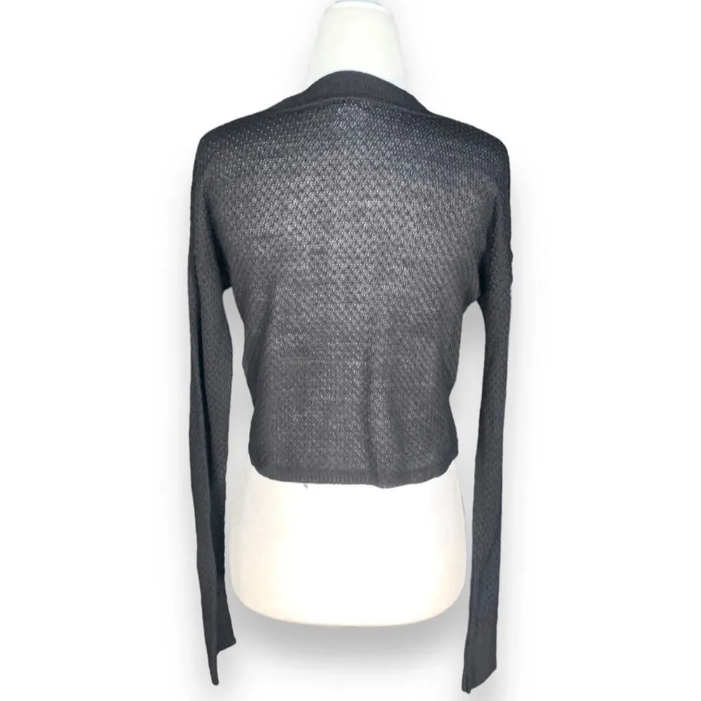 Nordstrom Abound Black Open Weave Knit Long Sleeve Cropped Sweater Top Pullover - Image 6