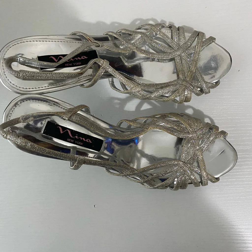 Nina New York Silver Glitter Strappy Heels - Image 7