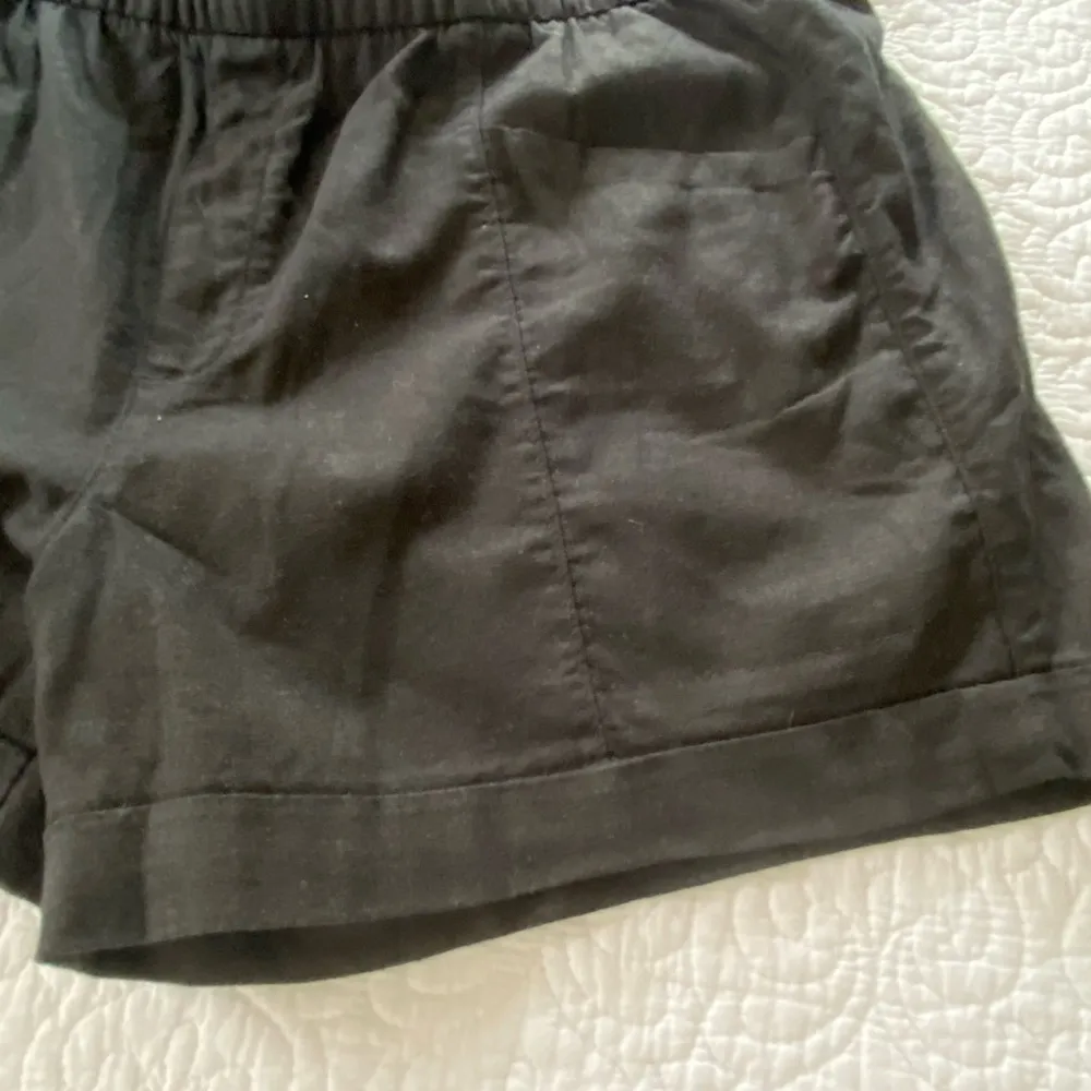 Old Navy High Waist Shorts Black Linen Blend Stretch Waist Drawstring Size M - Image 8