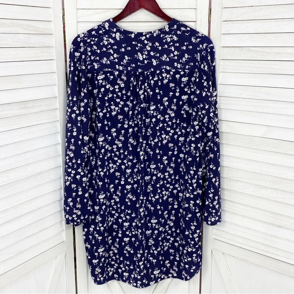 In Bloom Floral Bell Sleeve Tunic Shirt Dress Blue White Small - Image 8