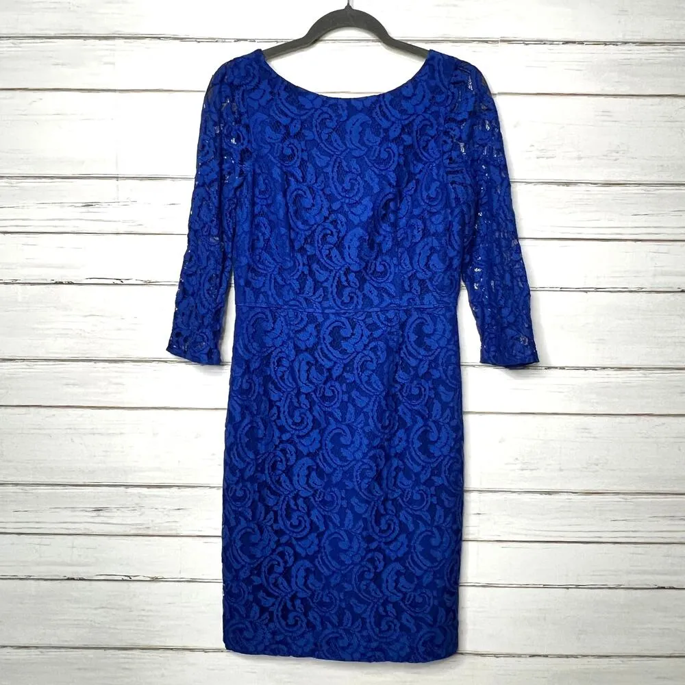 J. Crew Natalia Blue Lace Sheath Dress Size 8 - Image 12