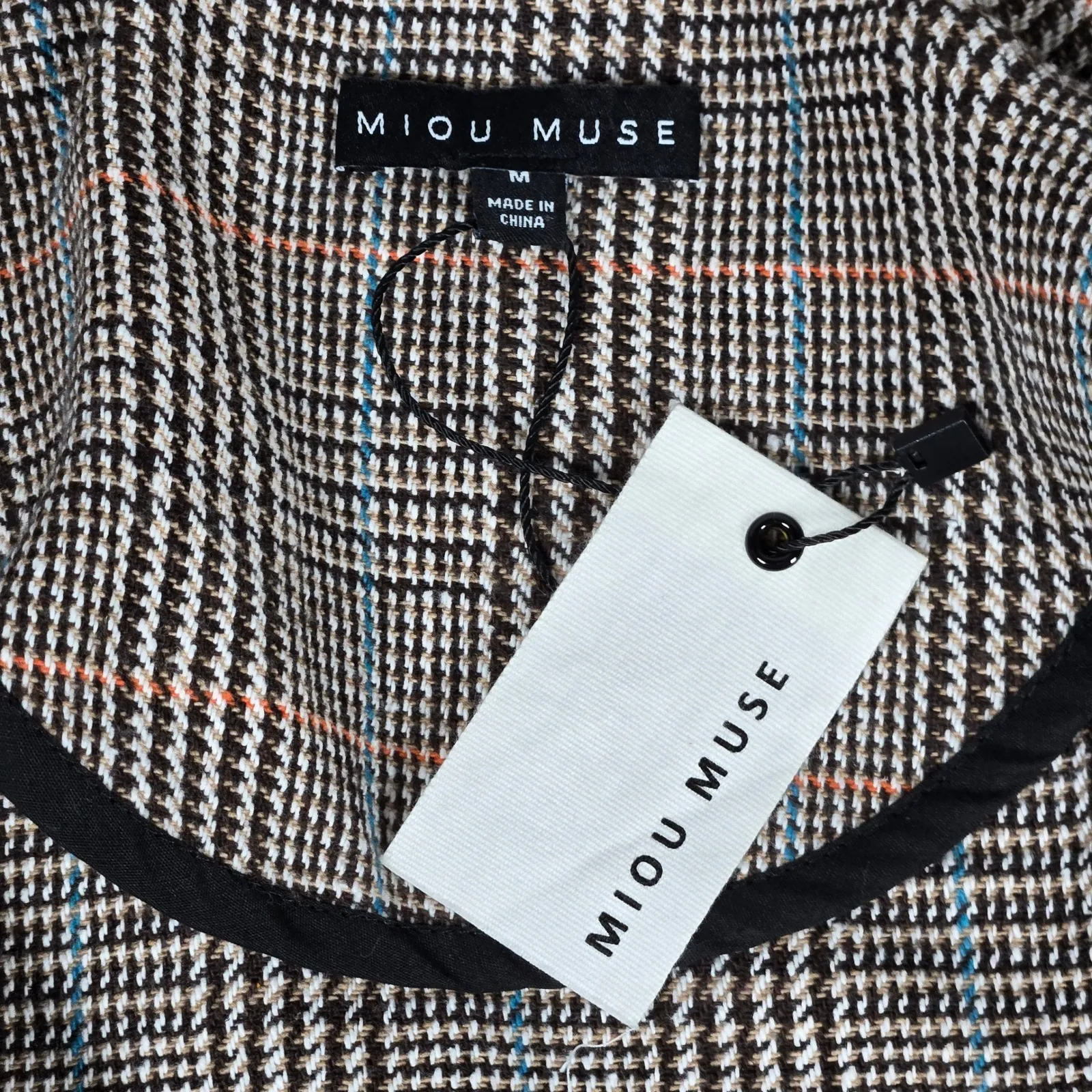 Miou Muse Plaid Blazer Women's Size‎ M Double Breasted Longline Oversized Jacket Brown Size M - Image 3