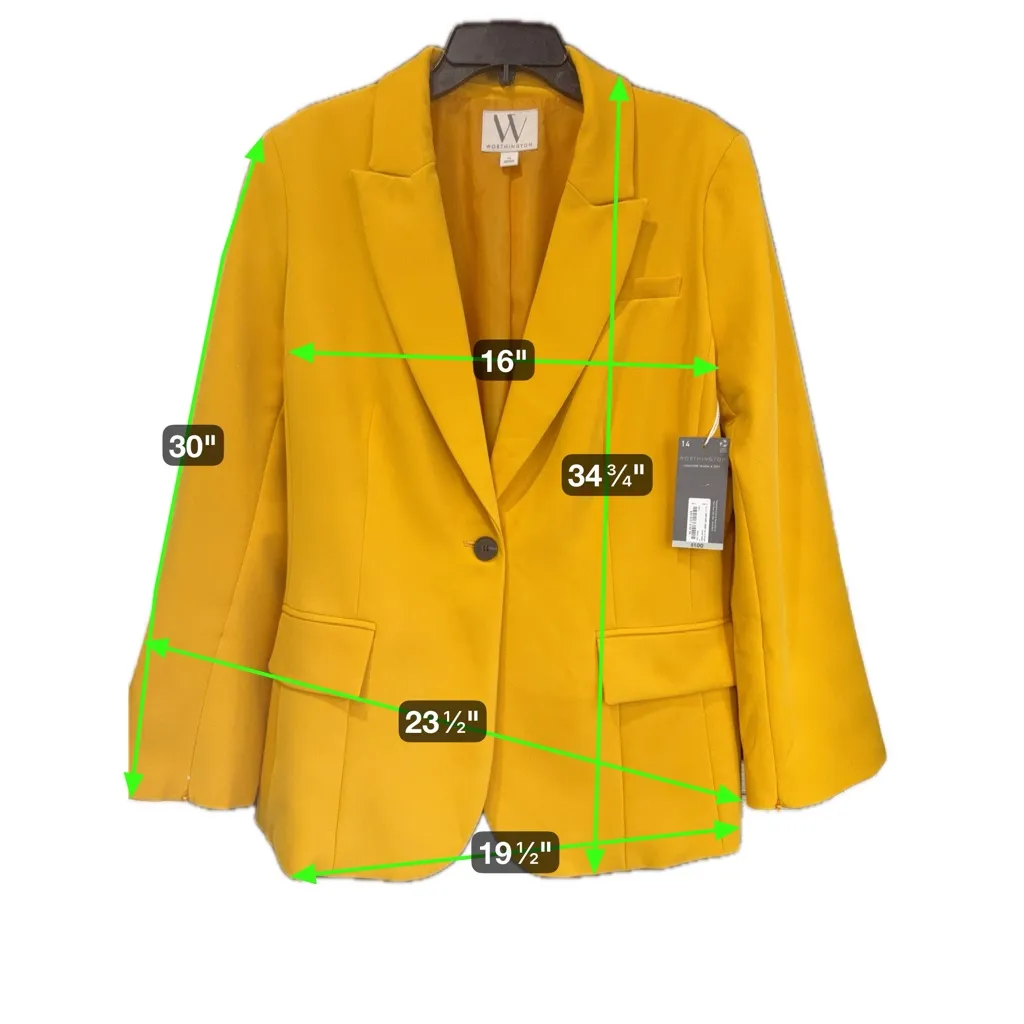 Worthington Women's Vibrant Yellow Blazer‎ Size 14 - Image 7