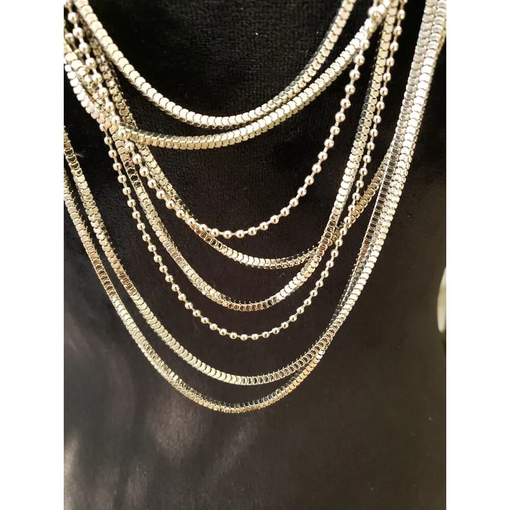 Womens Fashion Retro Silver Tone Multi Layered Chains Necklace Layered Jewelry - Image 3