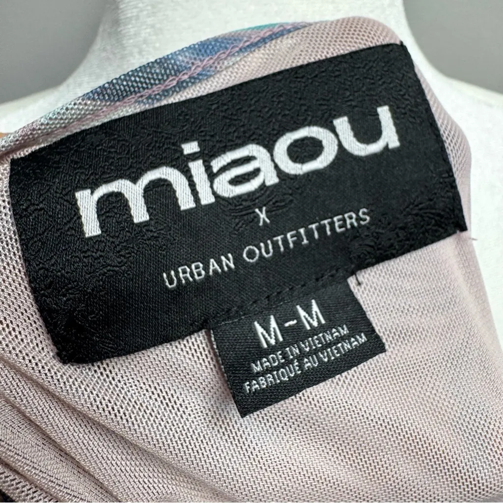 Miaou UO Exclusive Billie Mesh Liquid Print Short Sleeve Mini Dress Medium M Purple - Image 9