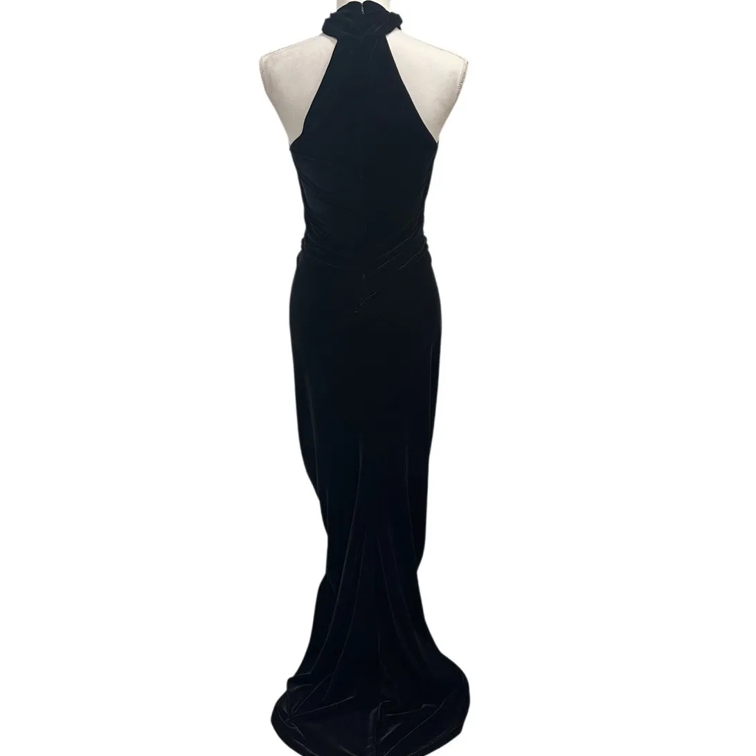 VTG 90s Jessica McClintock Black Velvet Strapless Turtle Reverse Halter Gown S - Image 4