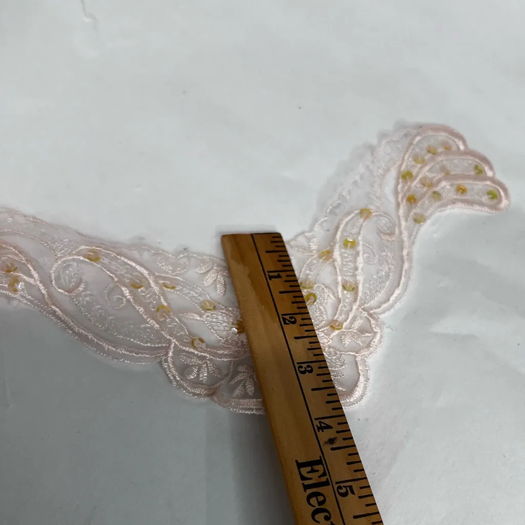 Elegant Lace Appliqué with Sequin & Floral Design Pink - Image 11