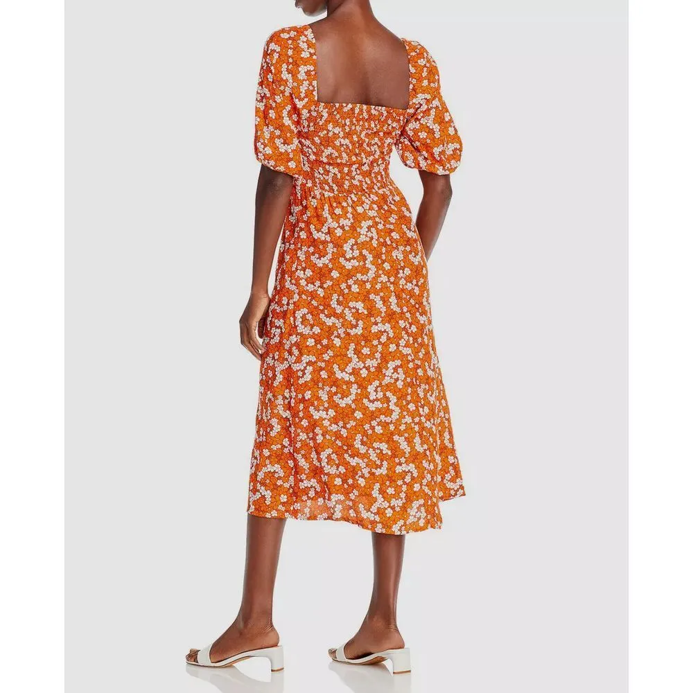 Faithfull the Brand Velika orange midi dress size 2 xs spring travel floral boho - Image 3
