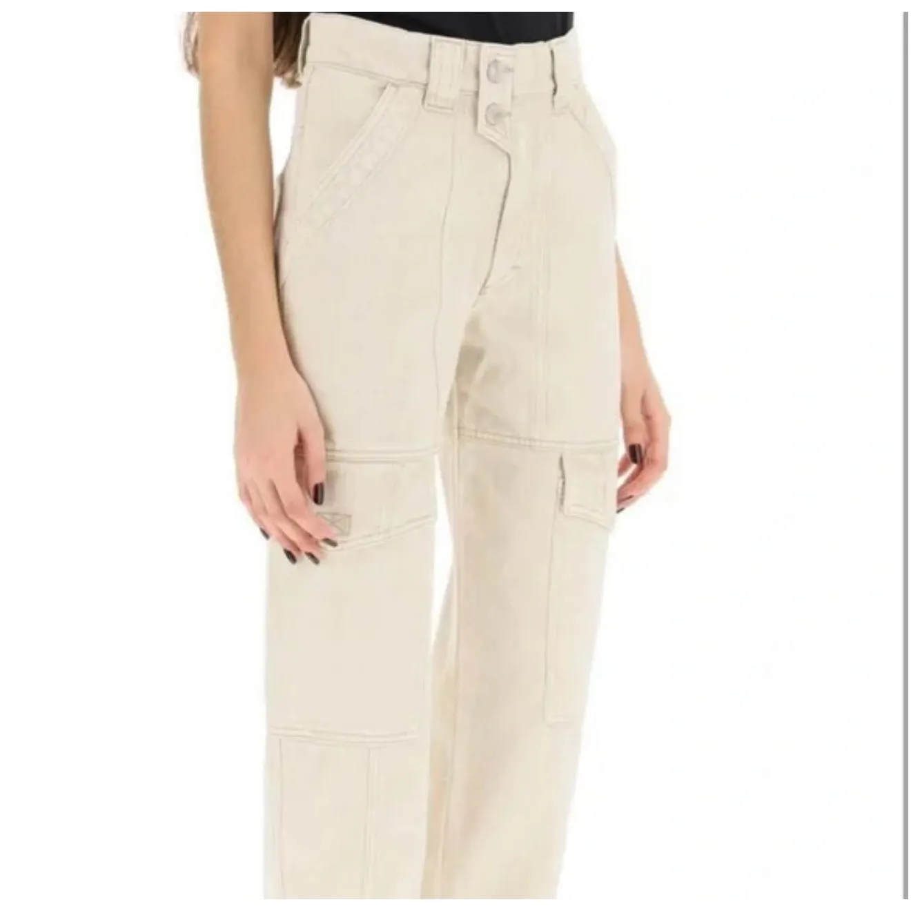 Isabel Marant Etoile Vayoneo Cotton High Rise Cargo Pants Ecru Size 38 / US 8 - Image 4