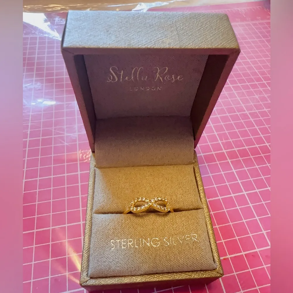 Stella Rose London 925 sterling silver paved golden ring with ♾️ forever sign - Image 2