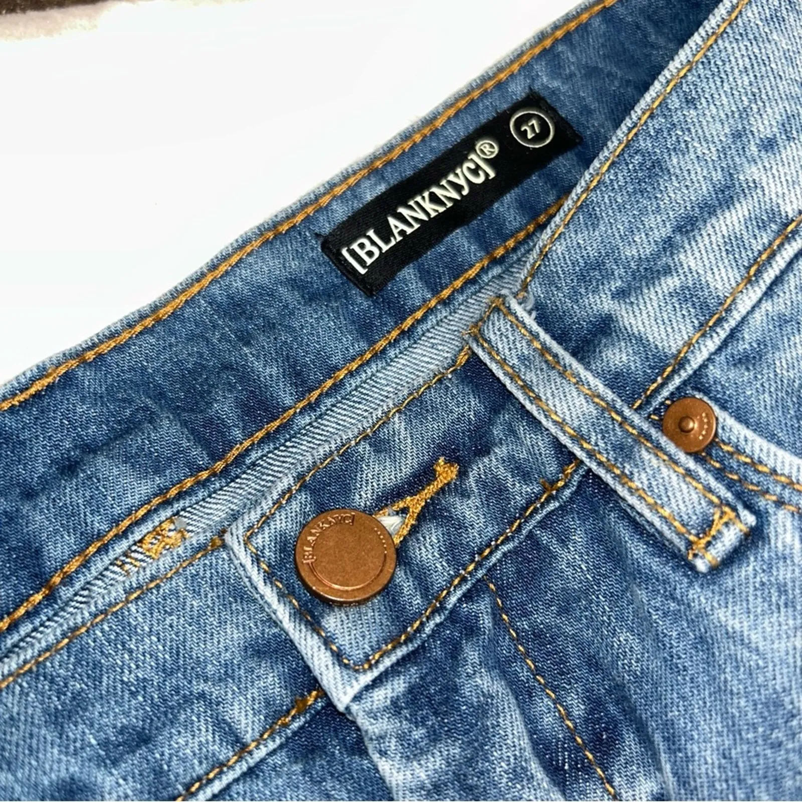 BlankNYC Denim Blue Jean Skirt Way Back White Fray Hem Pockets NWT NEW Size 27 - Image 3