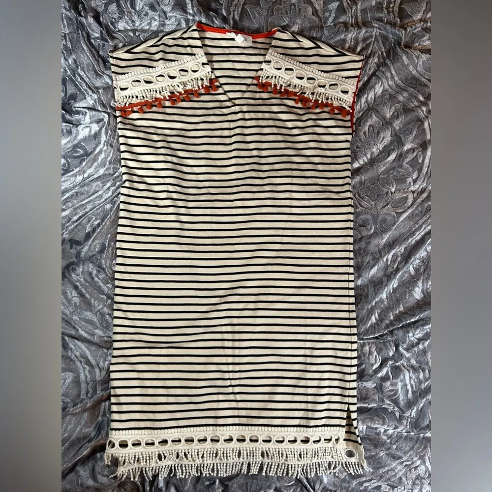 THML Cream W/ Navy Stripes Beach Coverup Small - Image 14