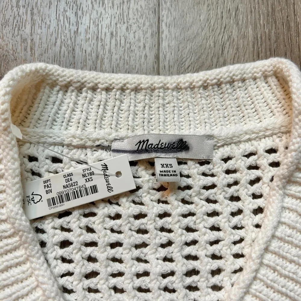 Madewell Open-Stitch V-Neck Pullover Sweater Bright Ivory Size XXS NWT - Image 6