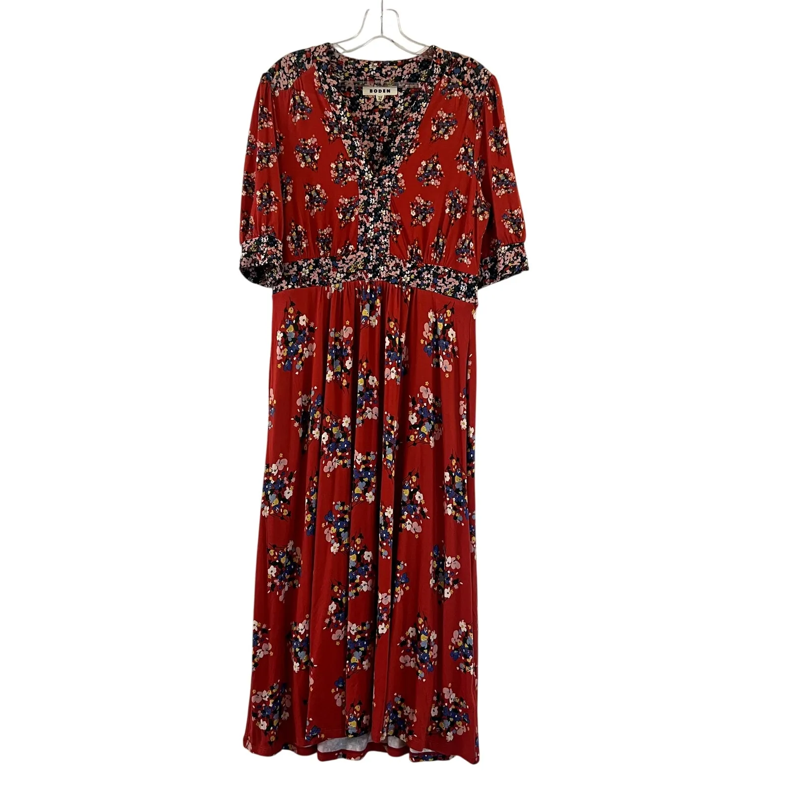 Boden Red Lily Hotched Jersey Midi Floral Dress size 8 Viscose - Image 4