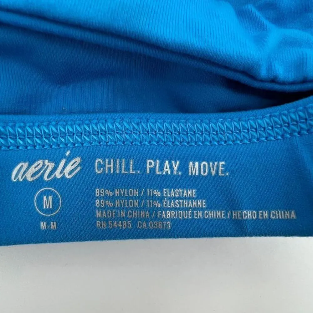 Aerie Women Medium Fearless Strappy High Neck Sports Bra Blue Athleisure Workout - Image 3