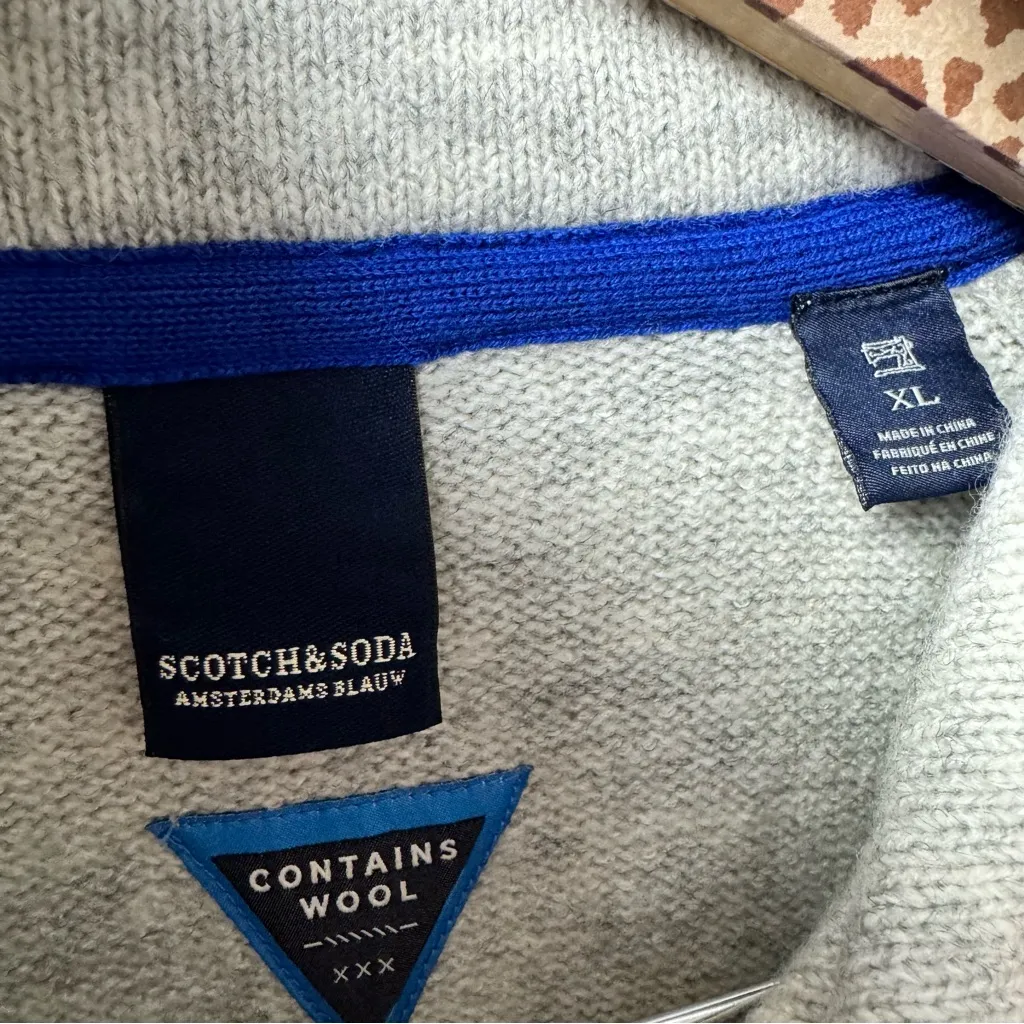 Scotch & Soda Shawl Button Collar Knit Pullover Sweater Wool Blend Gray XL - Image 7