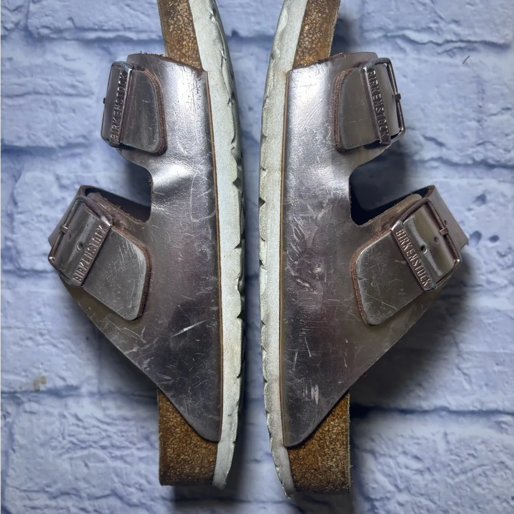 Birkenstock Arizona Soft Footbed Women Metallic Rose Gold Leather Sandal Size ? - Image 10