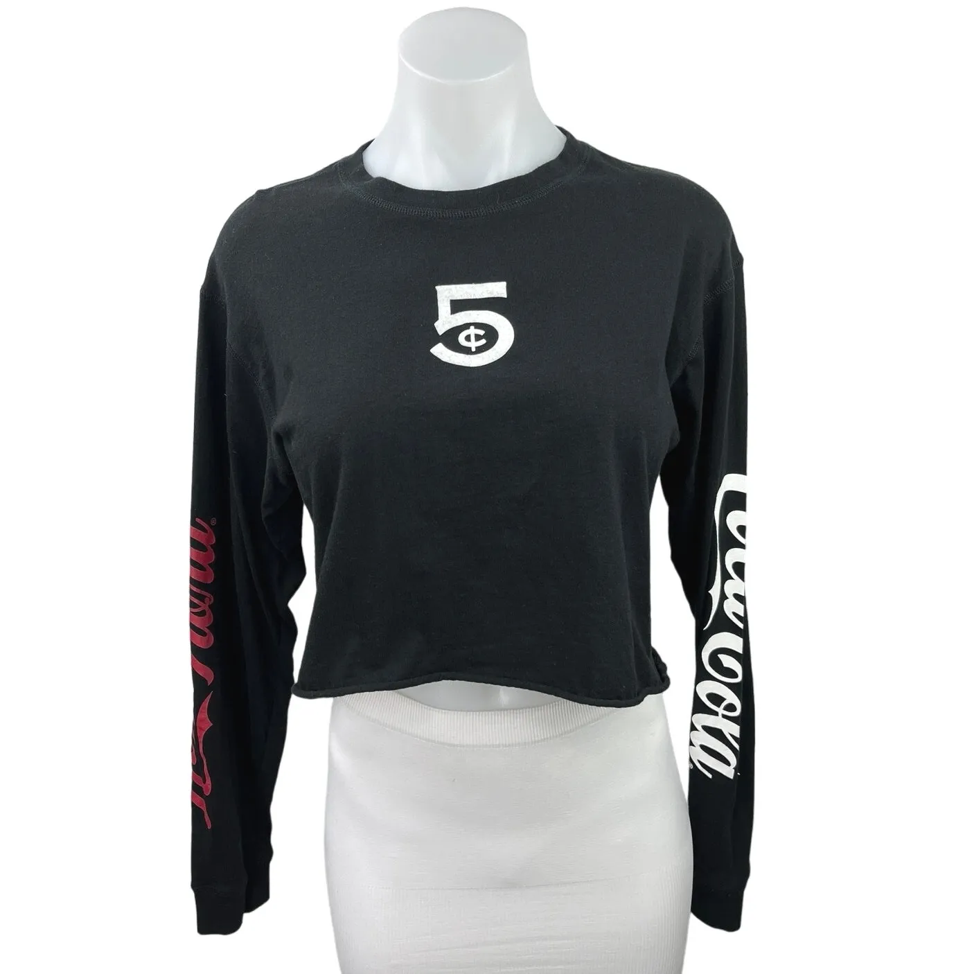 Coca Cola Black White Red 5 Cents Tee T-Shirt Sweatshirt Long Sleeve Crop Top M - Image 2