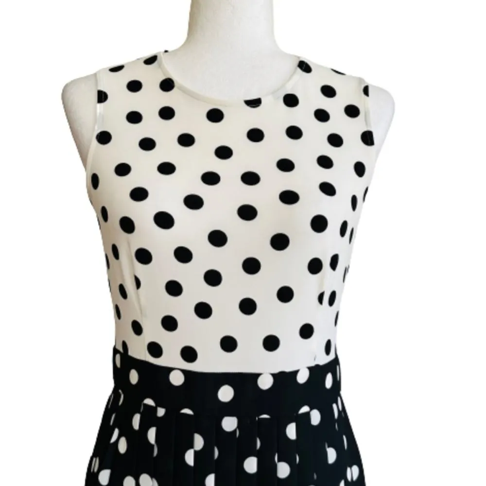 Zara Dress Black White Ivory Contrast Polka Dots Sleeveless Pleated Midi Small - Image 3