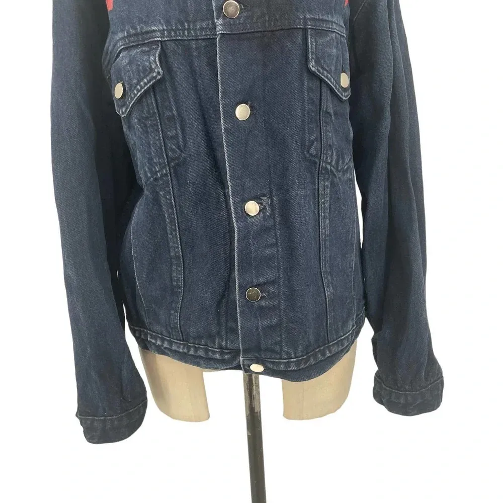 Sundance Hand Painted Feather Print Dark Denim Jacket Blue Red Size‎ XL - Image 3