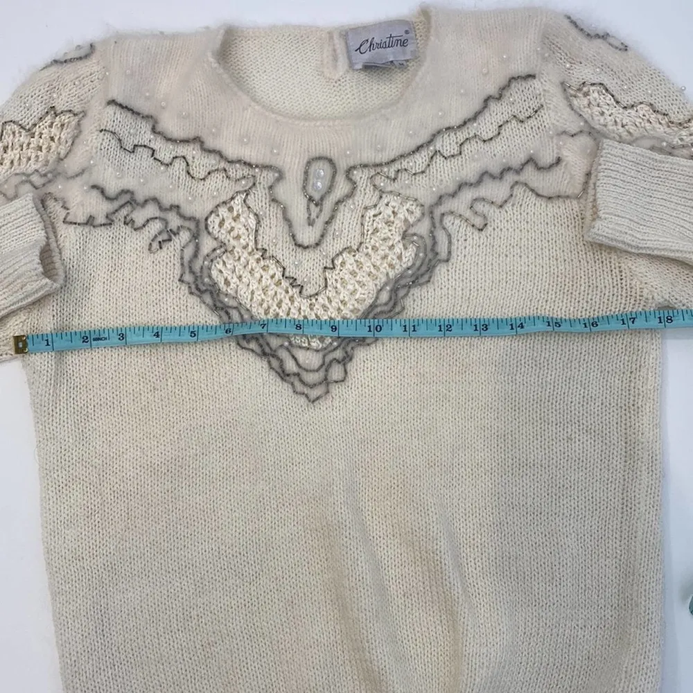 Christine Vintage Women’s Long Sleeve Pullover Sweater Beaded Angora Sz M 1980s Size M - Image 8