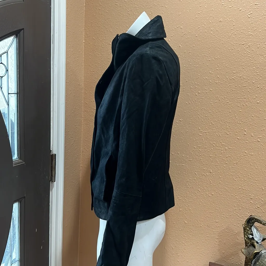 Barney’s New York black suede leather side zip jacket - Image 6