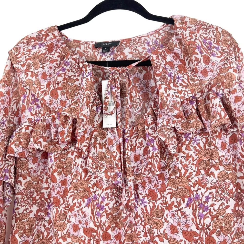 J. CREW‎ Ruffle Ditzy Floral Chiffon Long Sleeve Blouse in Fete Floral NWT Small - Image 5