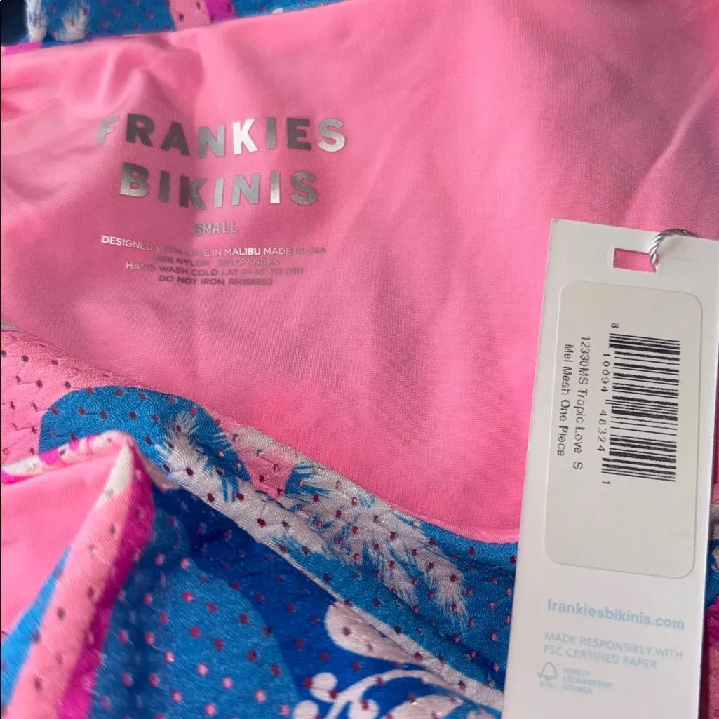 NWT  Frankies Bikinis Mel Mesh High Neck One Piece Swimsuit Tropic Love Small - Image 4