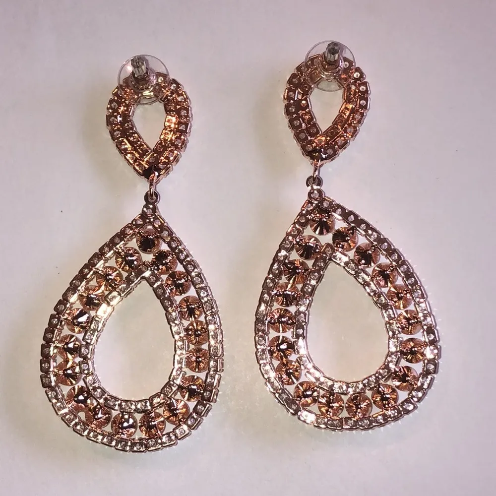 Huge Elegant Rose Gold Tone Teardrop Faux Pearl Earrings - Image 5